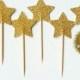 Gold Glitter Star Cupcake Toppers Gold Cupcake Star Party Picks Glitter Toppers