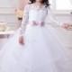 Lace White Flower Girl Dress - Birthday Bridesmaid Wedding Party Holiday White Lace Tulle Flower Girl Dress