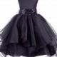 Wedding Asymmetric Ruffles Satin Organza black Flower girl dress sequin sash bridesmaid toddler communion handmade sizes 4 6 8 10 12 #012