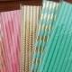 Coral and Mint -Mint Straws -Coral Straws -Gold Foil Straws -Mint and Coral Wedding Decorations -Coral Stripe -Mint Stripe *GOLD Party