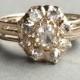 Victorian Old Mine Cut Diamond Cluster Engagement Ring in 14Kt Yellow Gold