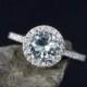 White Diamond Aquamarine Engagement Ring – Halo Brilliant Cut – Choose Your Setting
