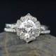 Forever Brilliant Cushion Halo Diamond Engagement Ring Wedding Set- Vintage Flower Halo - Scallop Halo
