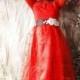 Tea Length Red Lace Long Sleeve Cocktail Party Dress Evening Prom Gown or Bridesmaid Dress