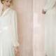 Isolde. Poet sleeve chiffon robe. Long bridal robe in chiffon with a satin paneled front Full skirt & train. With slip.