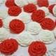 Valentine Candy Flower Wedding Fondant Edible Sugar Favor Rose Cake Cupcake Topper, Gumpaste Red White, Baby Bridal Shower Party - set 36