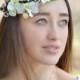 Bridal white spring halo  White freesia asymmetrical crown Spring wedding boho headpiece Girl floral wreath with  Freesia