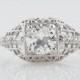 Filigree Engagement Ring Antique Edwardian Art Deco .79ct Old European Cut Diamond in 18k White Gold