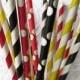 50 Mouse in the House Paper Straws Mixed Black, Red and Yellow Stripes, Dots DiY Flags- Kids Birthday Baby Shower- USA Seller!