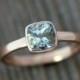 Aquamarine and Rose Gold Ring, Aquamarine Cushion Cut Solitaire, Diamond Alternative Engagement, Blue Gemstone, March Birthstone Jewelry