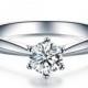 Round Shape Solitaire Diamond Engagement Ring 14k White Gold or Yellow Gold Art Deco Diamond Ring