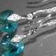 Light Turquoise Heart Crystal Earrings Swarovski Heart Crystal Silver CZ Small Earrings Wedding Heart Earring Light Teal Earrings Bridesmaid