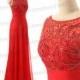 Handmade Crystal Beading Tulle Red Long Bridesmaid Dress Cap Sleeve Formal Women Prom Dress/ Evening Dress/Wedding Party Dress