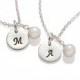 Bridesmaid Gifts Ivory White Pearl Initial Necklace, Wedding Jewelry, Sterling Silver BM019