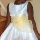 Elegant White Flower Girl Dress with Custom Sash Color, Girls Sizes 3-8 Dress with Lined Skirt for Birthday Party Wedding or Special Events