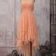 2016 Peach Chiffon Bridesmaid dress, Strapless Party dress, Formal dress, High-Low dress, Elegant Dress, Evening Dress tea length (F090)