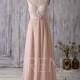 2016 Peach Bridesmaid Dress Long, V Neck Wedding Dress, V Back Prom Dress, Spaghetti Strap Floral Pattern Formal Dress Floor Length (L129)