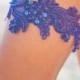 Cobalt Blue Lace Flower Wedding Garter,Something Blue,Pearl-Sequin Blue Lace Garter,Blue Embroidered Lace Garter,Blue Bridal Garter