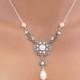 Vintage style necklace, bridal necklace, pearl necklace, wedding necklace, sterling silver necklace, Swarovski crystal, Swarovski pearls