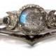 Gothic Triple Moon Engagement Ring Set - Labradorite and Black Diamonds - White, Yellow or Rose Gold