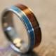 Inlay Wood Tungsten Carbide ring, wood wedding bands, tungsten wedding bands with wood inlay, Inlay Turquoise, wood ring for man woman