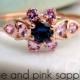 Sapphire Ring - Blue and Pink Sapphires - 18K Rose Gold Plated 925 Sterling Silver - Wedding Engagement Ring - Customized Options Available