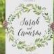 Printable Wedding Welcome Sign, Watercolor, Rustic Whimsical DIY Printable Sign, Wedding Signage - Spring Green Wreath