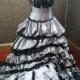 Stunning Victorian Gothic Wedding Dress in Black and White Strapless with Ruffles