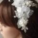 Ivory Fascinator Wedding Hair Clip Flowers comb with Rhinestones Pearls lace hair clip bridal flowers bridal hair clip flowers sale