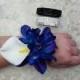 Real Touch White Calla Lily, Mini BLUE Bom Galaxy Dendrobium Orchids Rhinestone Wrist Corsages (Wedding / Prom)