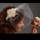 Bridal Ivory Birdcage Veil Hairband with Silk Flowers
