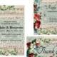 Wedding Invitation Printable Suite - Music Score Vintage Paper with Vintage Lace And Flower Overlay - Instant Digital Download