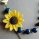 Bridesmaid Jewelry Set,Sunflower Necklace,Bridal Necklace,Teal Stone Jewelry,Yellow Necklace,Beadwork,Bib Necklace (Free matching earrings)