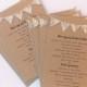 Order of Service Cards, Rustic wedding, Kraft card with lace bunting. Wedding Programme Program, Menu Cards