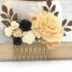 Floral Bridal Hair Comb Black Wedding Accessories Floral Collage Comb Large Cream Ivory Rose Hair Accessories Antique Brass Leaves