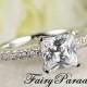 1 Ct Princess Cut (6 mm) Man Made Diamond Solitaire Engagement Ring / Promise Rings in Sterling Silver Pave Band  ( Fairy Paradise ) ZDR64