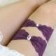 Simple garter, Plum Purple Rhinestone Lace Garter Set  Bridal Honeymoon Lingerie Keepsake Toss Wedding Single Garter Bling