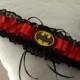 Hen's night Garter -Wedding day garter alternative - Batman Themed Red and Black lace garter