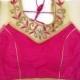 Pink designer saree blouse with embroidery zari neck, prince cut - top part net - Saree Blouse - Sari Top - For Women, Designer Blouse,