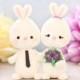 Custom Bunny wedding cake toppers - holding hands/paws