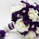 Purple & White Real Touch Rose Hydrangea Wedding Bouquet Real Touch White Roses Purple Hydrangea Rhinestone Pearl Accents