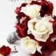 White Roses Deep Red Calla Lilies & Rhinestones Bridal Bouquet Groom's Boutonniere Red and White Wedding Bouquet - Customize For Your Colors