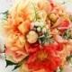 Coral Peach Grey Bridal Bouquet Lily of the Valley Dahlias Roses Hydrangea Peach Salmon Coral Grey White - Customize for Your Colors