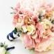 Bridal Bouquet Peonies Roses Hydrangea Pink Ivory Wedding Bouquet Groom Boutonniere Real Touch Roses Peonies Silk Hydrangea Dusty Miller