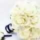 Silk Flower Bridal Bouquet Real Touch Roses & Rhinestones White Silk Flower Real Touch Rose Groom's Boutonniere