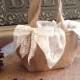 Rustic Burlap Bag Flower Girl  Burlap Bag Rustic Country Wedding Basket Homespun Burlap Bag Vintage Hanky Liner