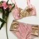 Pink And Gold Sequin 'Dawn' Polka Dot Unique Modern Lingerie Set Handmade To Order By Ohh Lulu