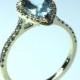 Natural Aquamarine Engagement Ring Drop Aquamarine Wedding Ring Halo Diamond Ring 14k yellow Gold Hollywood regency Solitaire ring Promise