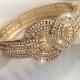 1920s Art Deco Great Gatsby Inspired Bridal Crystal Gold Bangle Cuff Bracelet-Vintage Wedding Crystal Rhinestone Bracelet-"KRISTINA gold"