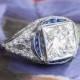Vintage Art Deco 1930's 2.28ct t.w. Old European Cut Diamond & Sapphire Engagement Ring Platinum